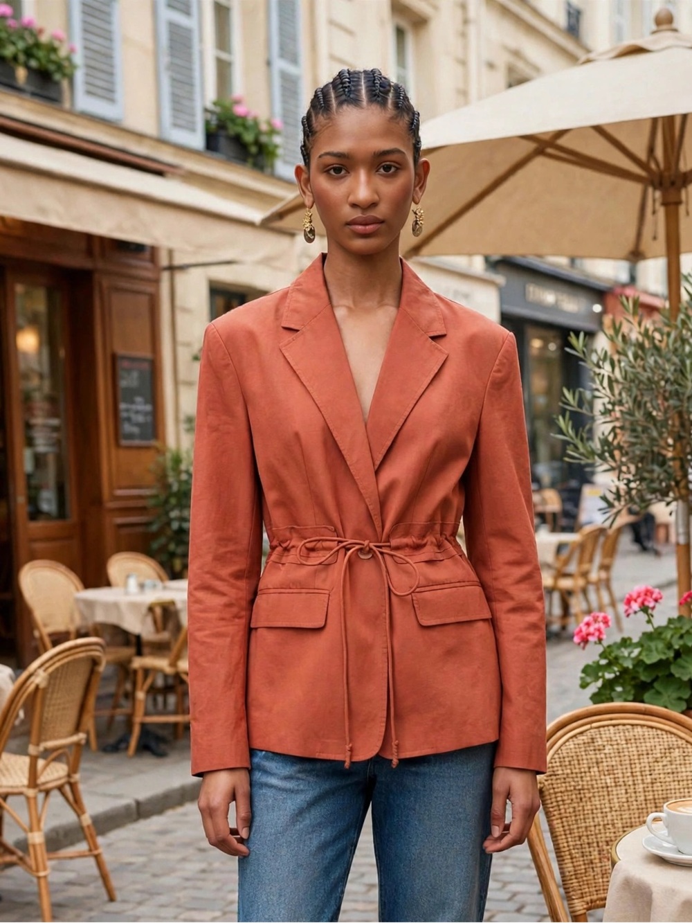 Ulla Johnson Marisol Women's Rust Drawstring Waist Blazer Jacket Sz S